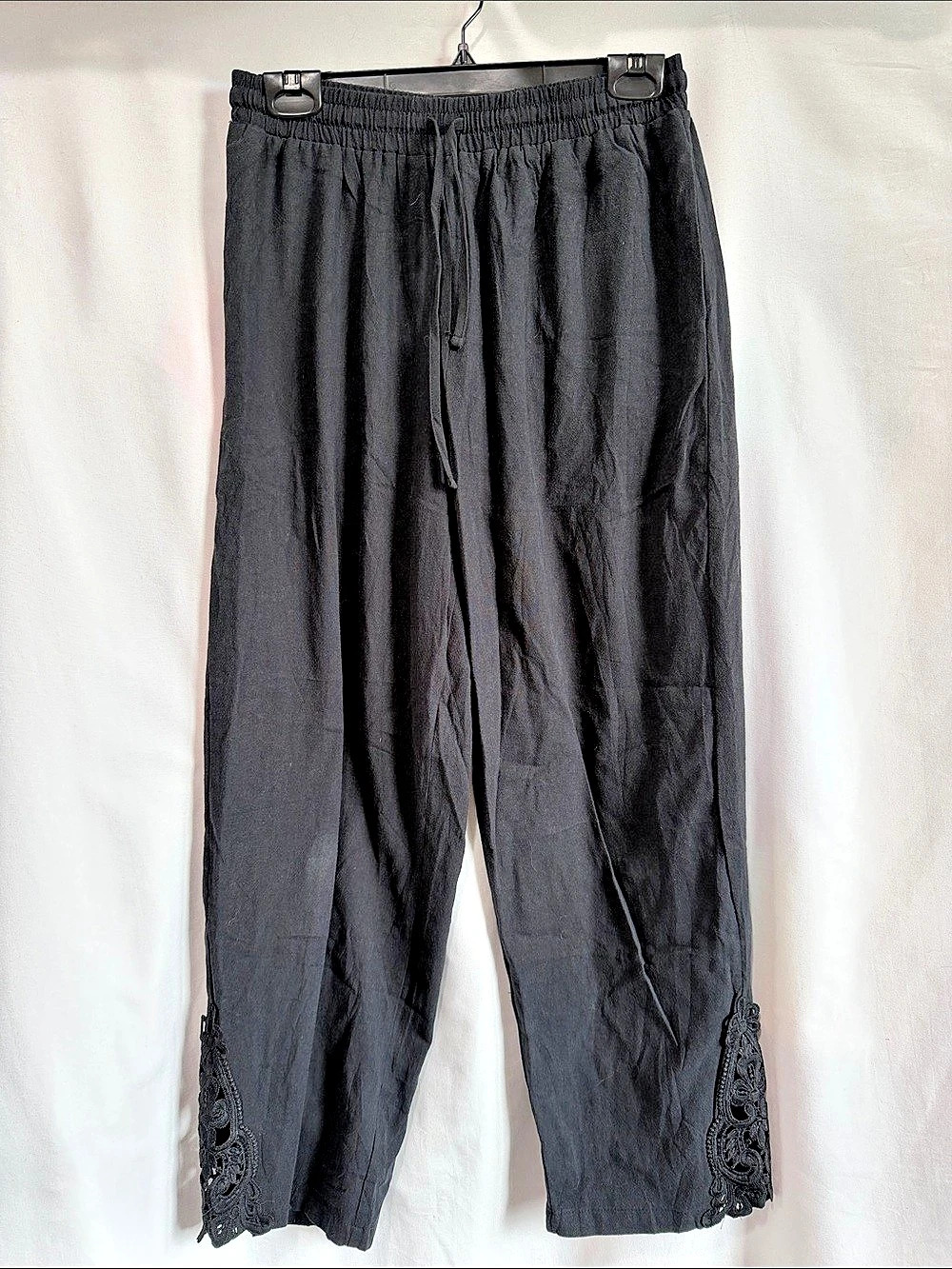 Cotton Wide Leg Pants in Black Medium